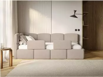Selsey Cloudy Kinderbett 90x200cm mit Matratze, Rausfallschutz, Beige Samt