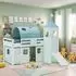 Homestyle4u Kinderhochbett 90x200 mit Rutsche, Turm und Tunnel, Kiefer, mintgrün/weiß (2941)
