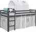 Homestyle4u Hochbett 90x200 Massivholz mit Tunnel & Vorhang, Grau