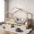 Idimex ENA Hausbett Montessori 90x200cm, Kiefer massiv, natur, 2 Schubladen
