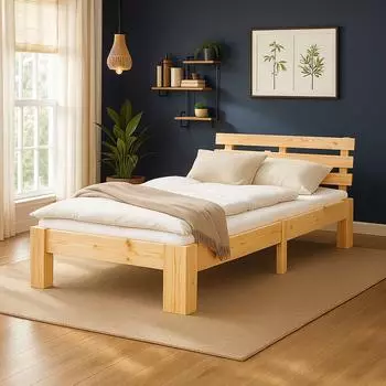 Homestyle4u Einzelbett 90x200cm Holz Natur mit Lattenrost (2191)