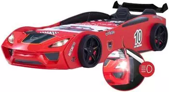 Coemo Dream Racer Kinderbett Rennauto-Design 90x200 Kunstleder, LED, Lattenrost (Dream Racer)
