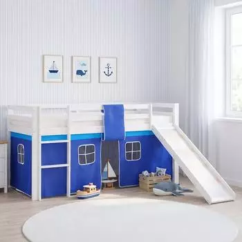 Homestyle4u Hochbett 90x200 Kinderbett mit Rutsche, Treppe und Matratze, Blau (2570)