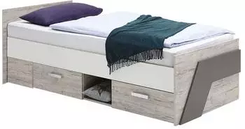 Lomado LEEDS-10 Jugendbett 90x200cm 2 Schubk&auml;sten Sandeiche/wei&szlig;/Lava (814-001)