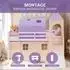 Homestyle4u Kinderhochbett 90x200 mit Rutsche, Turm, Tunnel & Vorhang, Kiefer, Lila/Peach (2953)