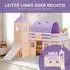 Homestyle4u Kinderhochbett 90x200 mit Rutsche, Turm, Tunnel & Vorhang, Kiefer, Lila/Peach (2953)