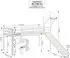 Homestyle4u Kinderhochbett 90x200 mit Rutsche, Turm, Tunnel & Vorhang, Kiefer, Lila/Peach (2953)
