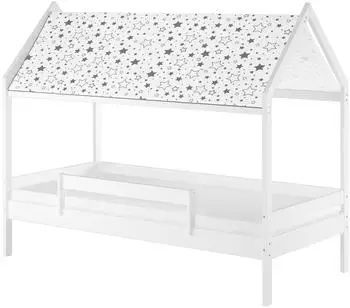 Erst-Holz Hausbett Himmelbett Kinder 90x200 Massivholz weiß (V-60.58-09W)