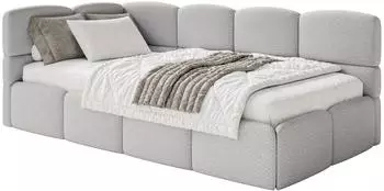 Selsey Cloudy Jugendbett 120x200cm, Boucl&eacute;, hellgrau, Bettkasten, Eck-Kopfteil links