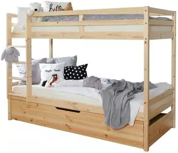 Ticaa Finn Etagenbett mit Zusatzbett Kiefer Massivholz 90x200cm (000406010807)