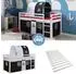 Homestyle4u Hochbett 90x200 Kinderbett mit Lattenrost, Vorhang, Tunnel, Piraten (2539)