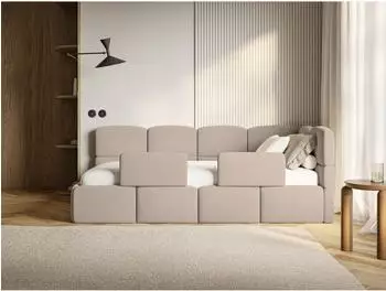 Selsey Cloudy Kinderbett 90x200cm Samt, Rausfallschutz, Bettkasten, Beige (CLOUDY)