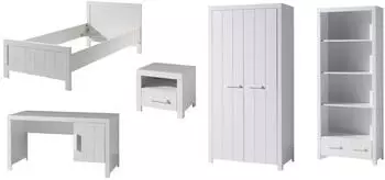 Vipack Erik 5-teiliges Kinderzimmer-Set, Massivkiefer, weiß (Erik II)