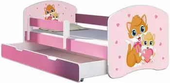 ACMA Kinderbett mit Bettkasten, Matratze & Lattenrost, Rosa, Motiv 33 Miezekatzen, 80x180cm (AIIR-180D-33-DE)