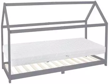 ML-Design Hausbett Kinderbett 90x200cm mit Matratze H16cm, Lattenrost, Hellgrau (490011432)