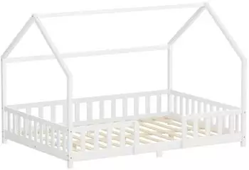 ML-Design Hausbett Kinderbett 140x200cm Rausfallschutz Massivkiefer Wei&szlig;