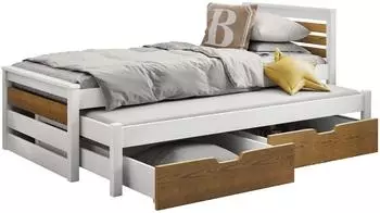 Mirjan24 Calwin 90 Kinderbett mit Ausziehbett, Holz, 90x200cm