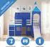 Homestyle4u Kinderhochbett 90x200 mit Rutsche, Turm und Matratze, weiß/blau (2573)
