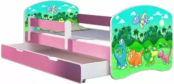 ACMA Kinderbett 80x180cm mit Bettkasten, Matratze & Lattenrost, Dino, rosa (AIIR-180D-30-DE)