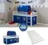 Homestyle4u Hochbett 90x200 Kinderbett Weiß/Blau mit Tunnel und Lattenrost (2563)