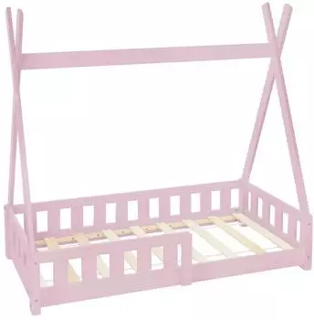 ML-Design Tipi Kinderbett mit Rausfallschutz, Kiefernholz, rosa, 70x140cm