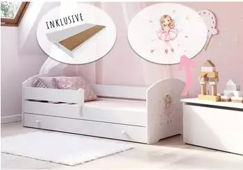Kids Collective Kinderbett 80x160cm Komplettset mit Matratze, Schublade & Rausfallschutz, wei&szlig;, Prinzessin-Motiv (K1319)