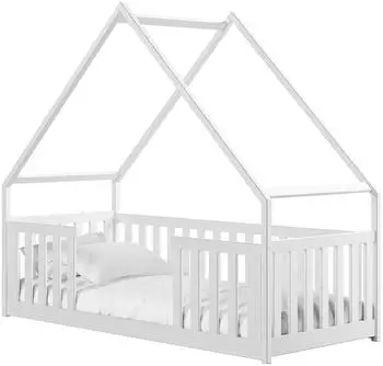 Mirjan24 Hausbett Bee Kinderbett mit Rausfallschutz, Kiefer, wei&szlig;, 90x200cm