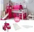 Homestyle4u Kinderhochbett 90x200cm mit Rutsche, Turm und Matratze, weiß/pink (2585)