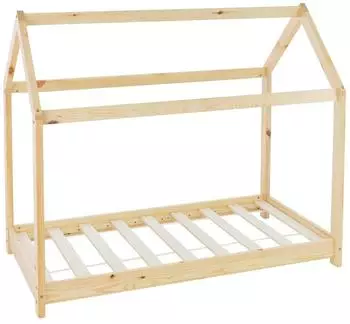 ML-Design Hausbett Kinderbett mit Dach und Lattenrost, Kiefer massiv, natur, 70x140cm (3000013207)