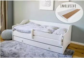 Kids Collective Kinderbett/Jugendbett 80x180cm mit Matratze, Rausfallschutz & Schublade, wei&szlig;