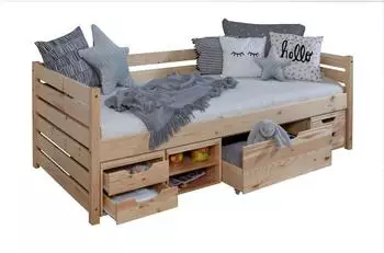 Ticaa Naomi Bettgestell 90x200cm Kiefer massiv mit 4 Schubk&auml;sten (000406011007)