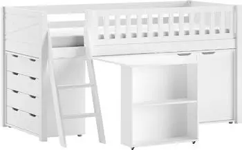 Vipack Scott Spielbett mit Schreibtisch, Kiefer massiv, wei&szlig; lackiert, 90x200cm (52649155-0)