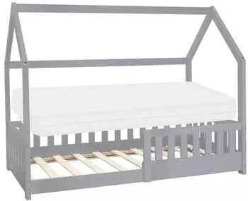 ML-Design Kinderbett Hausform 80x160cm mit Matratze, Lattenrost und Rausfallschutz, hellgrau
