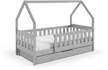 Masseno BELLA Kinderbett mit Schublade & Rausfallschutz, Holz, hellgrau, 80x190cm