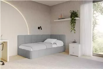 ALTDECOR Livy Jugendbett mit Bettkasten und Matratze, hellgrau, 100x200cm (800001704291)