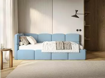 Selsey Cloudy Jugendbett 120x200cm, Samt hellblau, Bettkasten & Matratze