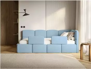 Selsey Cloudy Kinderbett 90x200 mit Rausfallschutz, Samt hellblau