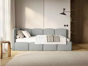 Selsey Cloudy Jugendbett mit Matratze & Bettkasten, Samt, grau, 90x200cm