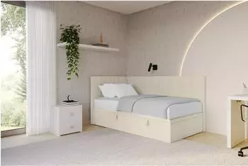 ALTDECOR LOVY Jugendbett Polsterbett mit Bettkasten, 90x200cm, beige
