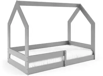 Masseno Flora Kinderbett mit Rausfallschutz, Holz, hellgrau, 80x160cm