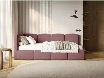 Selsey Cloudy Jugendbett 90x200cm, Samt, rosa, mit Matratze & Bettkasten