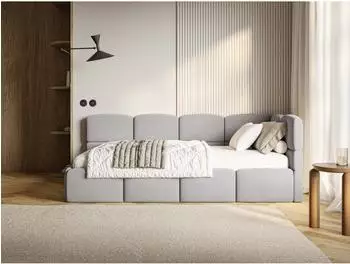 Selsey Cloudy Jugendbett mit Matratze & Bettkasten, Samt hellgrau, 90x200cm (CLOUDY)