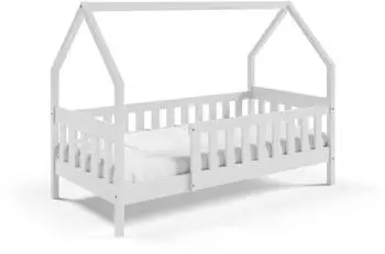 Masseno BELLA Kinderbett Hausbett mit Rausfallschutz, Holz, weiß, 80x160cm