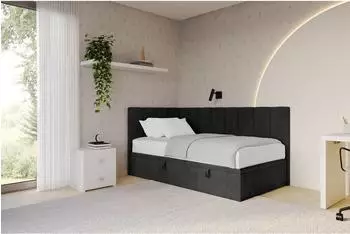 ALTDECOR LOVY Jugendbett mit Bettkasten, Polsterbett, 90x200cm, schwarz (800001609040)
