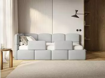 Selsey Cloudy Kinderbett 120x200cm, Chenille hellgrau, Bettkasten, 2 Rausfallschutz (CLOUDY)