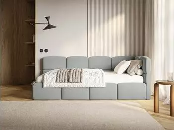 Selsey Cloudy Jugendbett 90x200cm mit Matratze & Bettkasten, Samt, grau