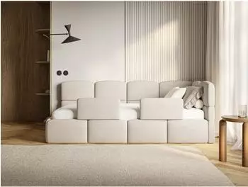 Selsey Cloudy Kinderbett 120x200cm, Chenille, creme, Bettkasten, 2 Rausfallschutz (CLOUDY)
