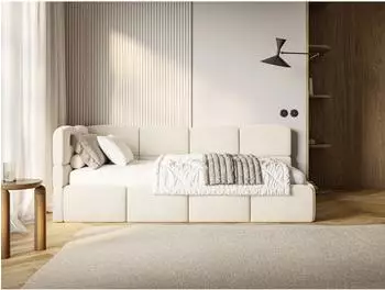 Selsey Cloudy Jugendbett mit Matratze & Bettkasten, Easy-Clean-Samt, creme, 90x200cm