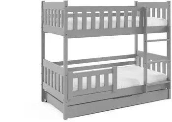 Masseno LUCIA Etagenbett 80x190cm mit Schublade, Holz, hellgrau