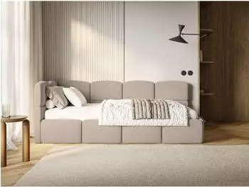 Selsey Cloudy Jugendbett mit Matratze & Bettkasten, Samt, beige, 90x200cm